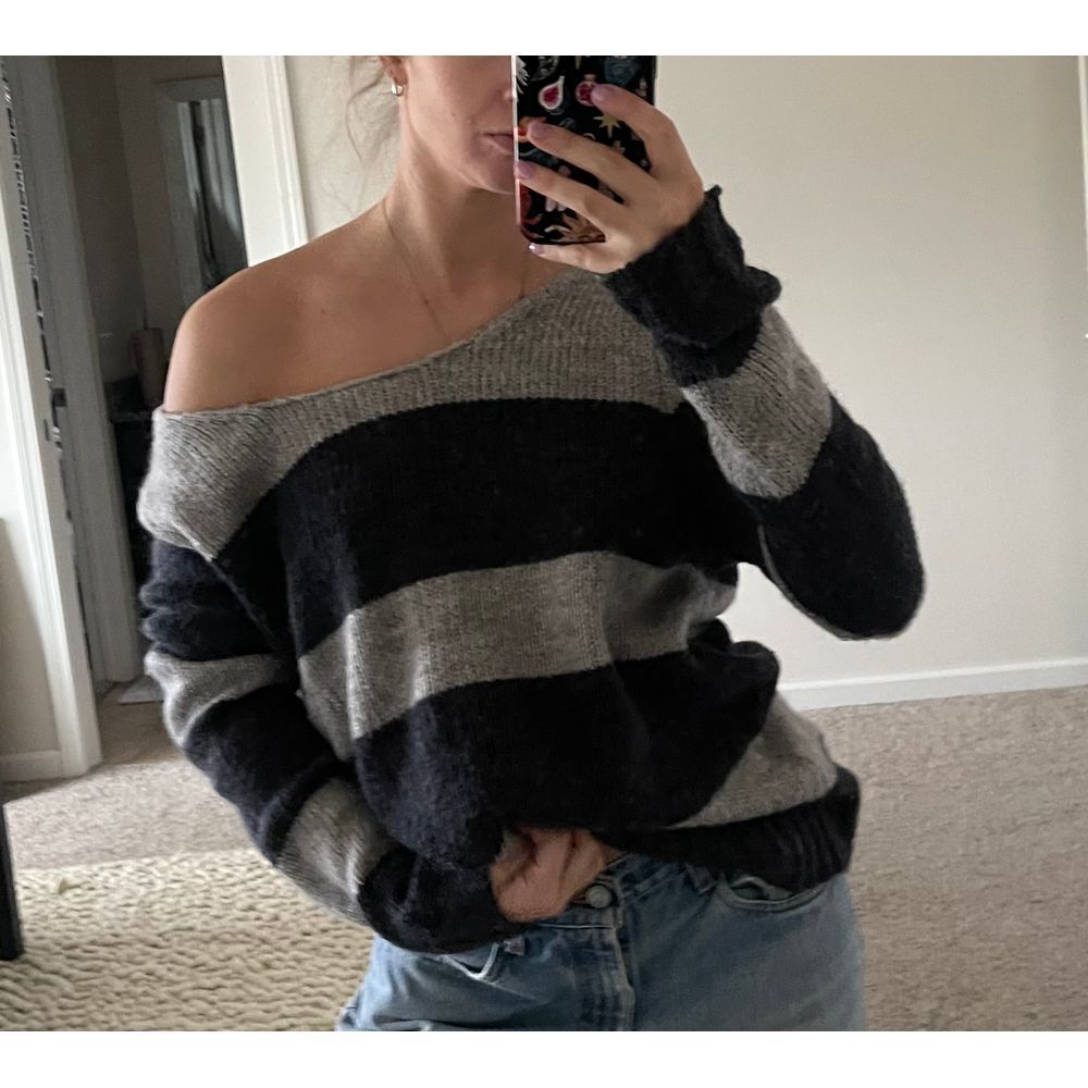 Vintage 90s Gap Alpaca‎ Blend Striped Off-The-Shoulder Slouchy Sweater